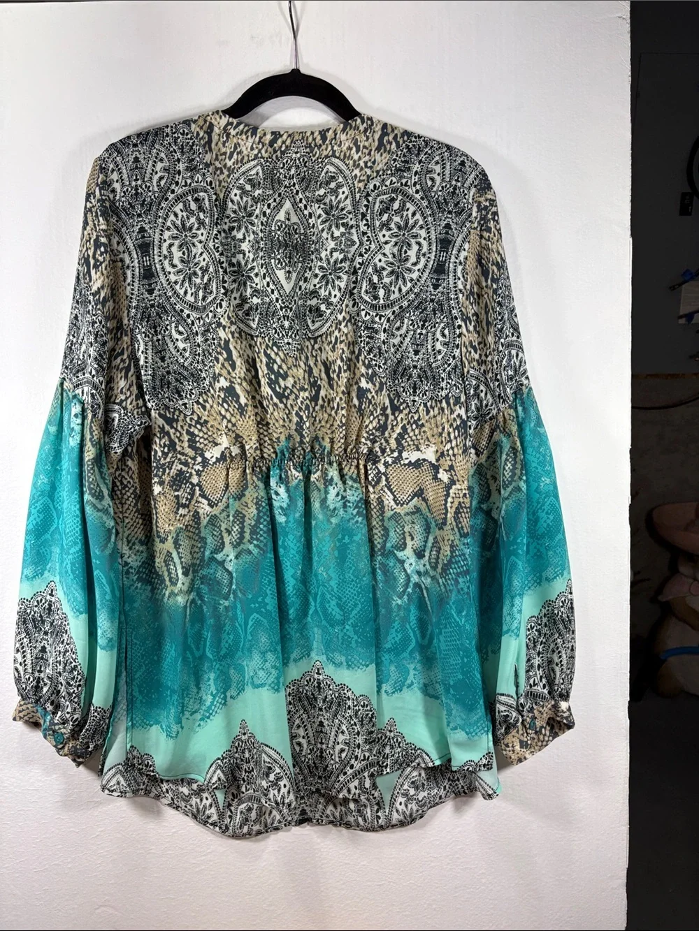 Sharon Young Teal and Cream Lace-Up Ombre Tunic